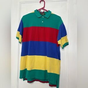 Bold Striped Polo Shirt in Green, Red, Blue, and Yellow